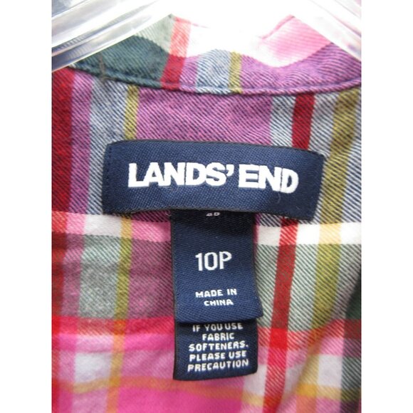 Lands End Top 10P Petites Flannel 1/2 Button Up Shirt Band Collar - Picture 9 of 11